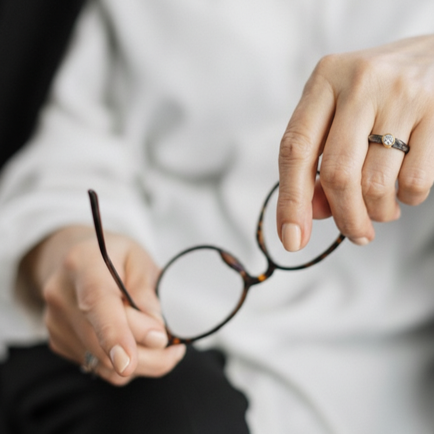 Devotion Ring in Oxidized silver with Salt & Pepper Diamond on Model 