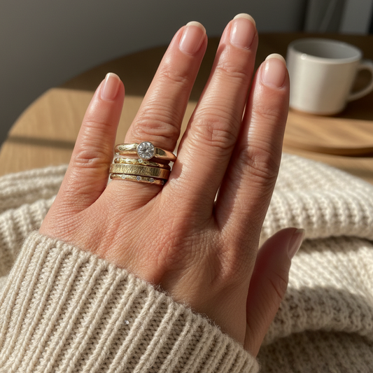 Luxe 18kt Gold Ring Stack with Shinrai, Mushin, and Kintsugi Rings.