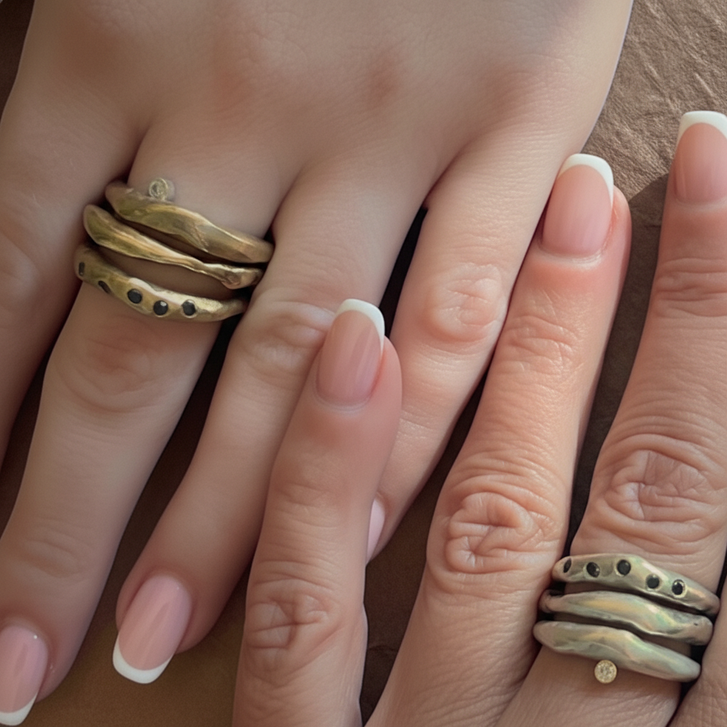 Mother and Daughter Combinations of Element; Constellation, and Odyssey Rings stack in Bronze and Silver