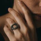 Ovum Ring in Oxidized Silver on Model