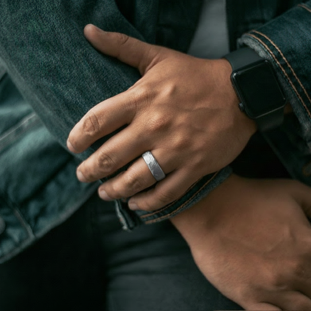 Rebel Ring in Silver on a Male