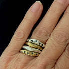 Shown on hand are Silver and Bronze Constellation Rings stacked with Silver and Bronze Element Rings 