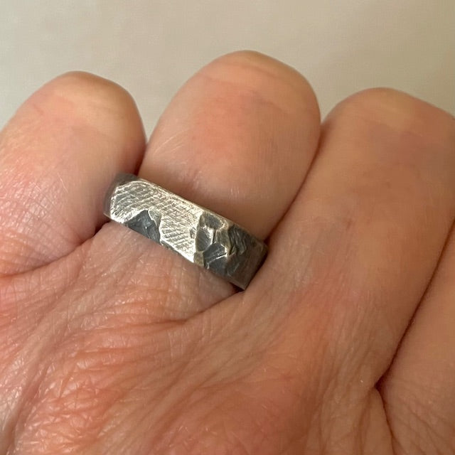 Solar Terrain Ring in Silver on persons hand