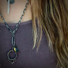The Healing and Truth Talisman shown on Oxidized Silver Chain with Silver Paper Clip Connector 