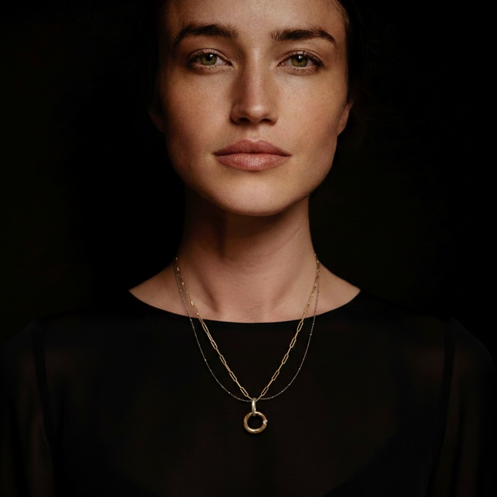 Model wearing Ascendant Talisman Necklace