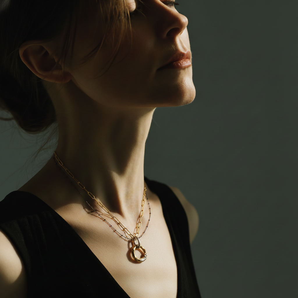 Model wearing Ascendant Talisman Necklace