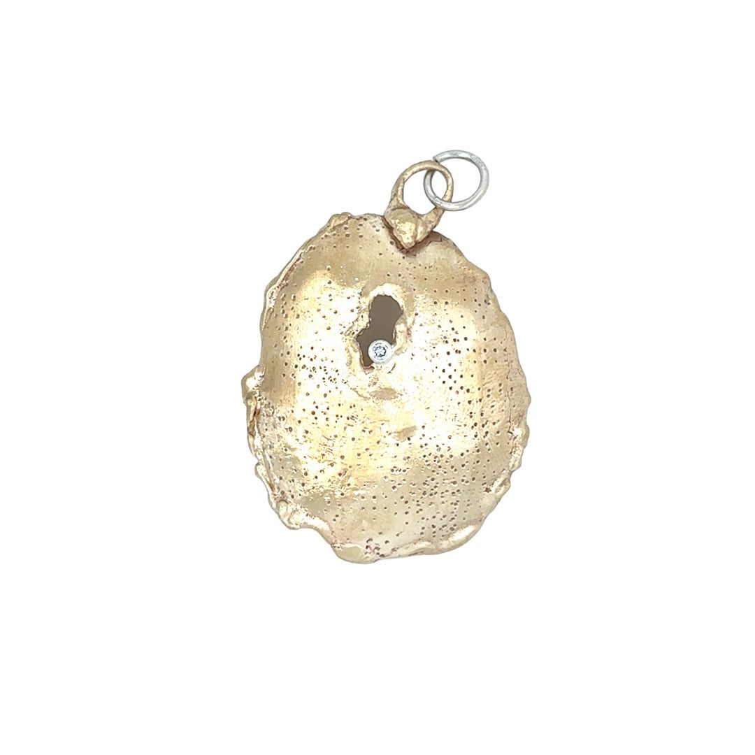The Awaken Talisman Pendant is a talisman for stirring your soul and stepping fully into your truth. 
A hand-sculpted form, raw and organic, bears a burnished opening at its center, a reminder that awakening often begins with the fire that breaks us open. From this hollow, a brilliant diamond shines - the light of resilience, clarity, and possibility.