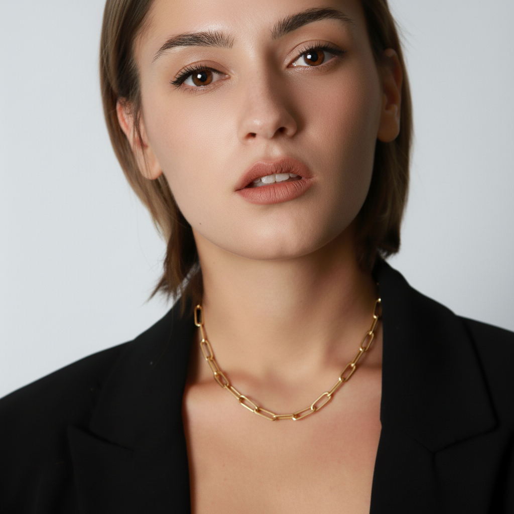 GOLD LINK CHAIN ON MODEL