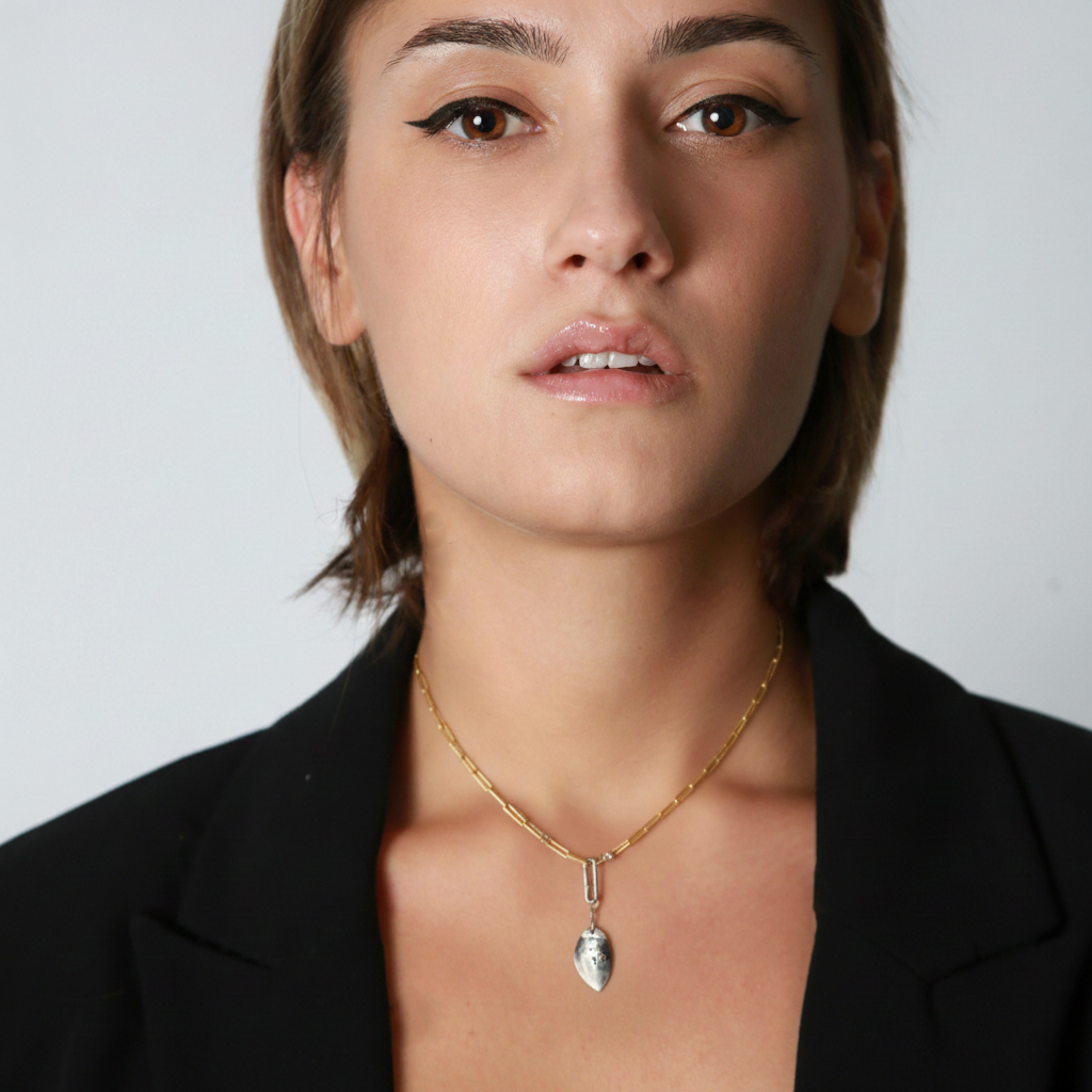 Discreet Talisman Necklace on Model 