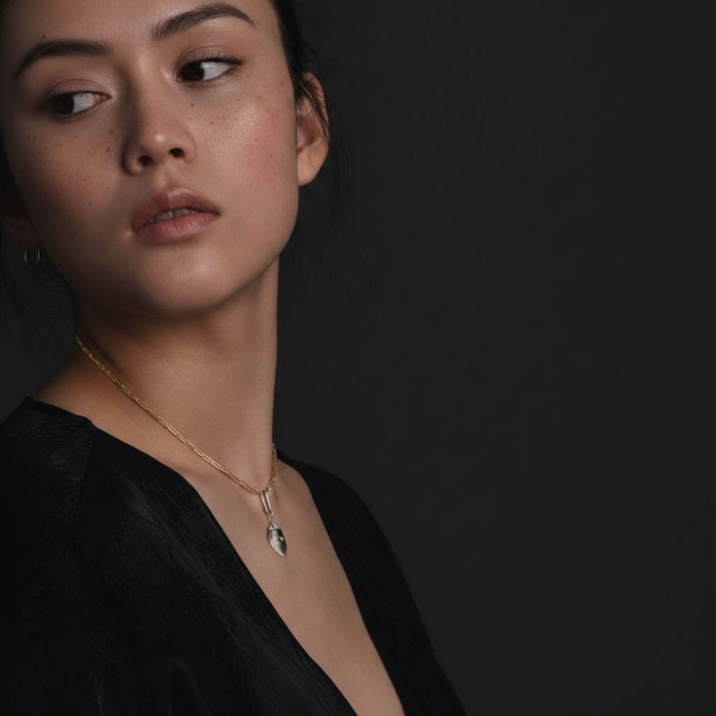 Discreet Talisman Necklace on Model 