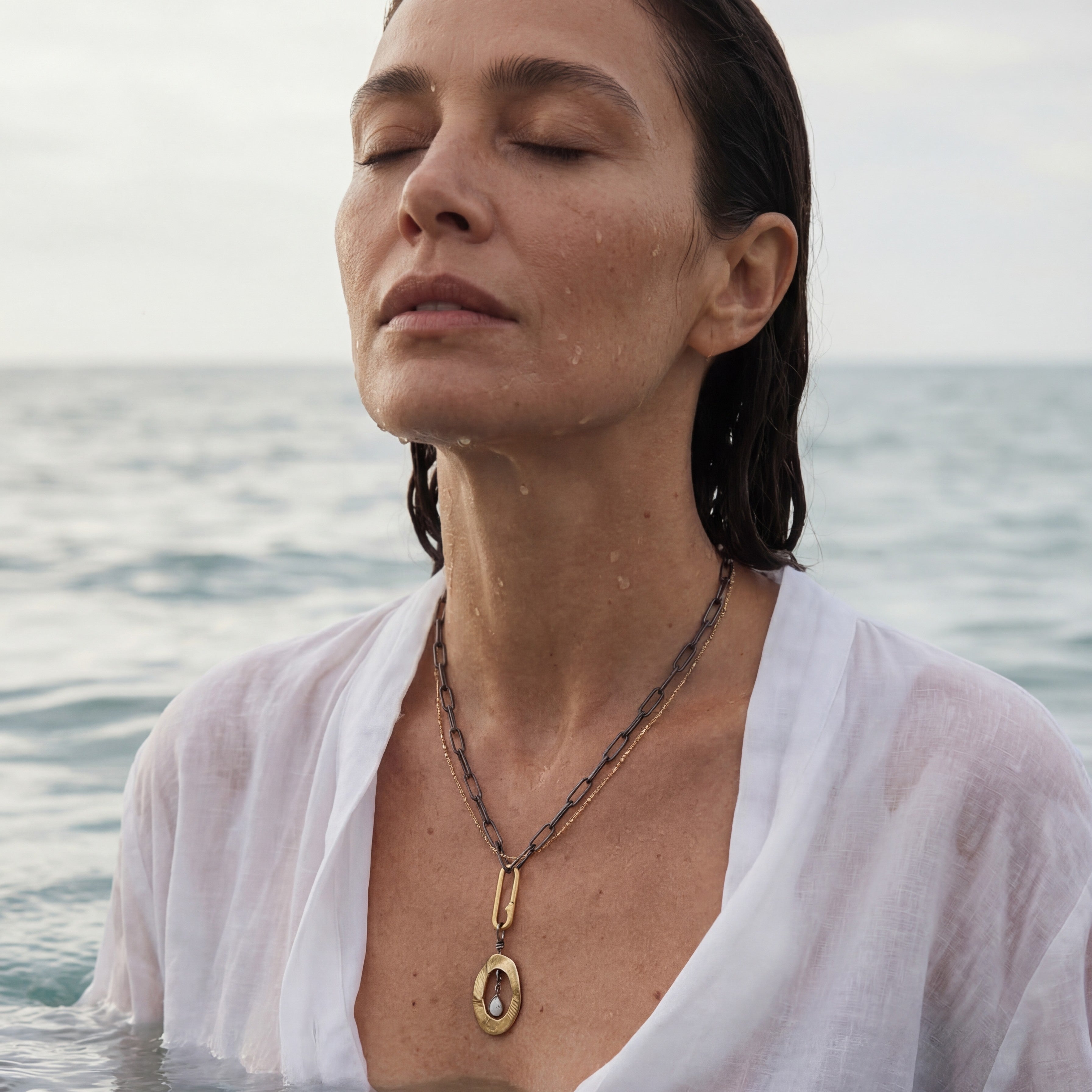 PEACE TALISMAN NECKLACE ON MODEL