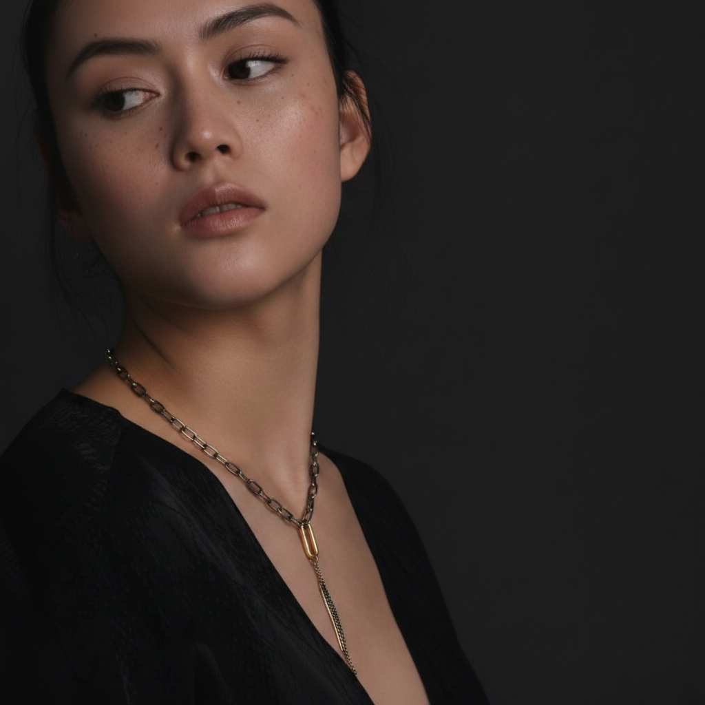 Strength Talisman Necklace with Black Diamond on Model