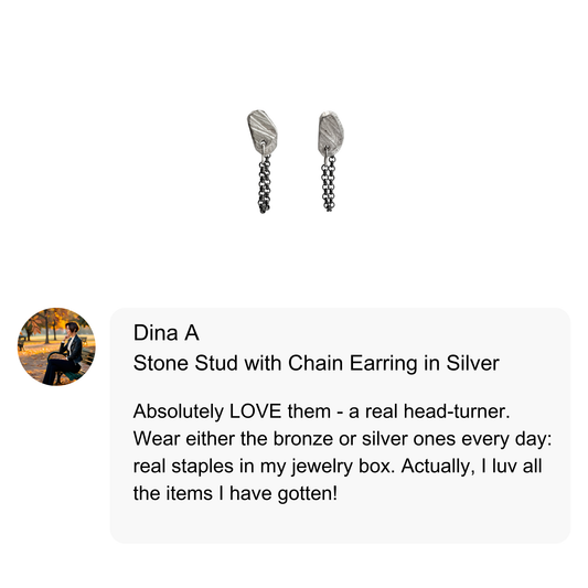 Stone Stud with Chain in Silver
