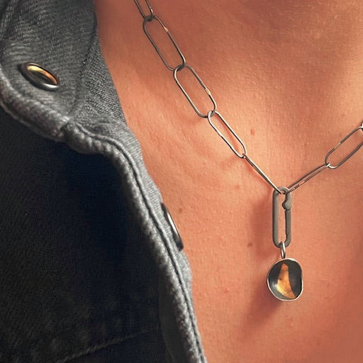 Oxidized Paperclip Chain with 14k Gold Accents