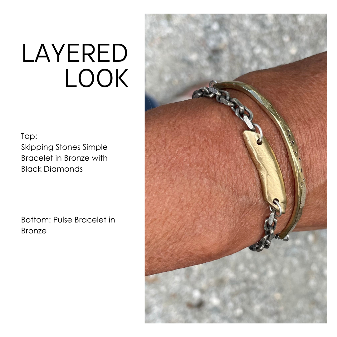 Two bracelets on a wrist with text describing the styles.