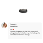 Venus Ring with a white background and a review from Chereen L.