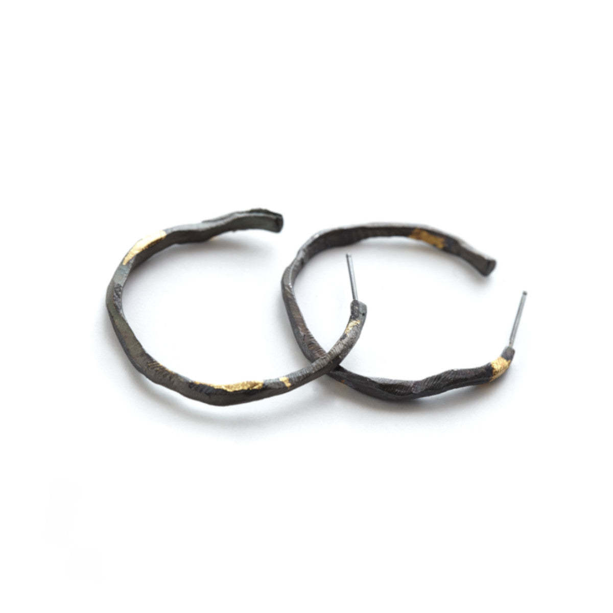 Stonehenge Hoop Earrings in Oxidized Silver with Keum Boo Accents 
