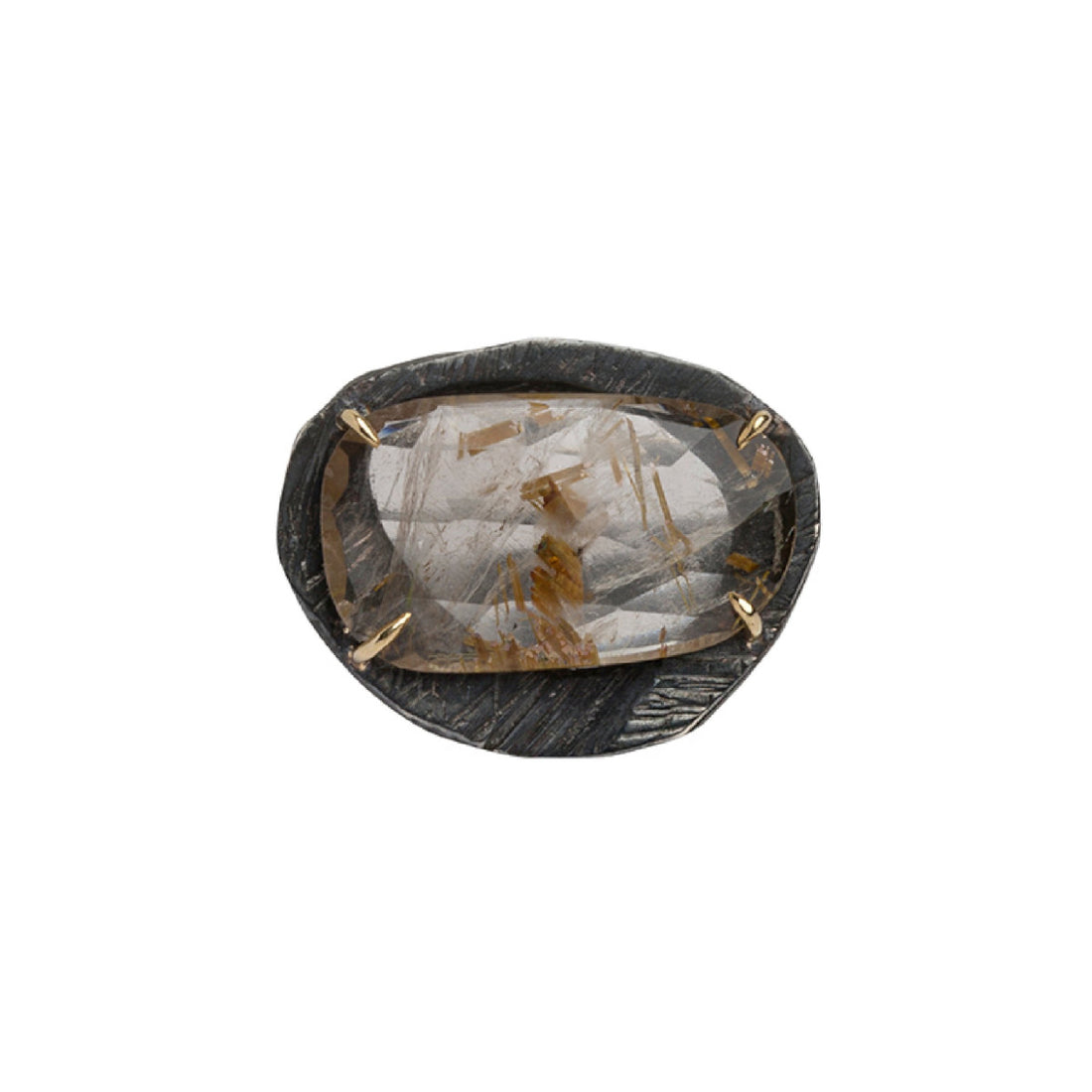 The semi precious gemstones in our collection are carefully chosen for their unique color and energy. The rose cut facets of these semi precious stones create more reflection, enhancing the beauty and radiance of the stone. This ring features Rutilated Quartz known to help you gain clarity & relieve fear.