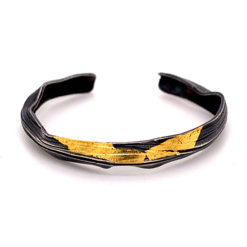 Oxidized Thin Cuff with Gold Accents