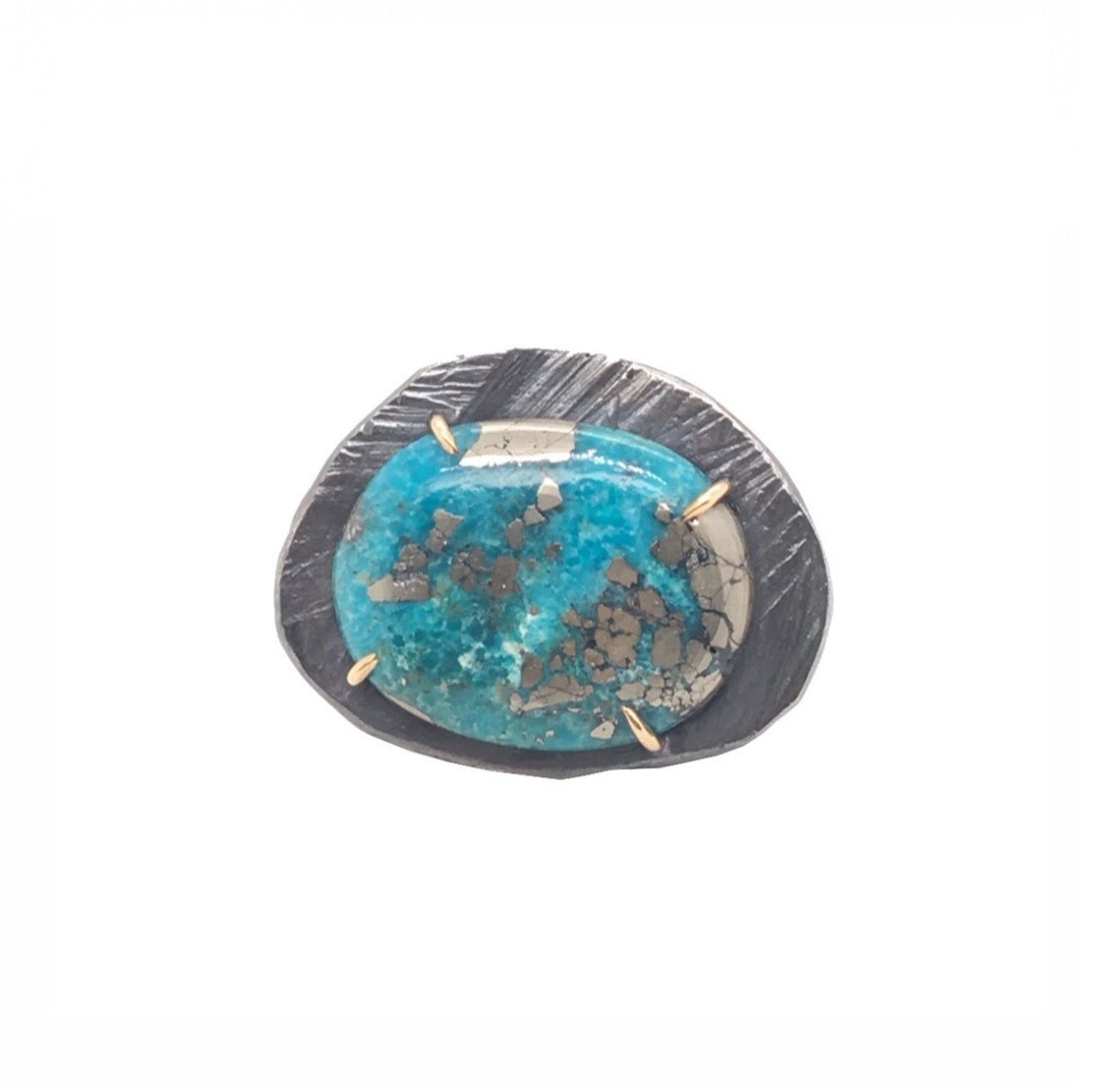 The semi precious gemstones in our collection are carefully chosen for their unique color and energy. This ring features Turquoise. Turquoise is the stone of wisdom & tranquility.