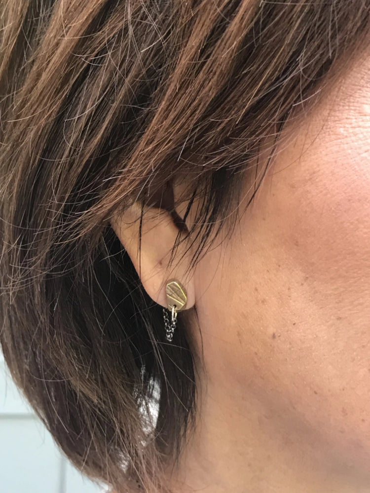 Bronze Stone Stud with Chain-Chikahisa Studio