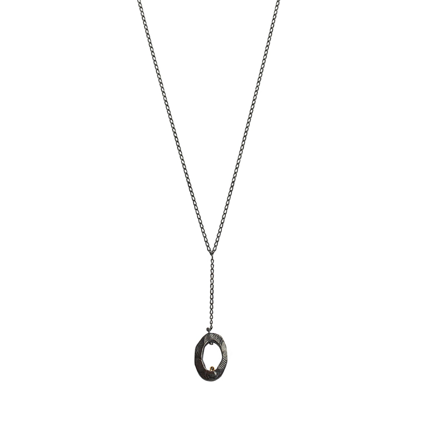 Oxidized Silver Mystic Oval Y Necklace with Diamond-Chikahisa Studio