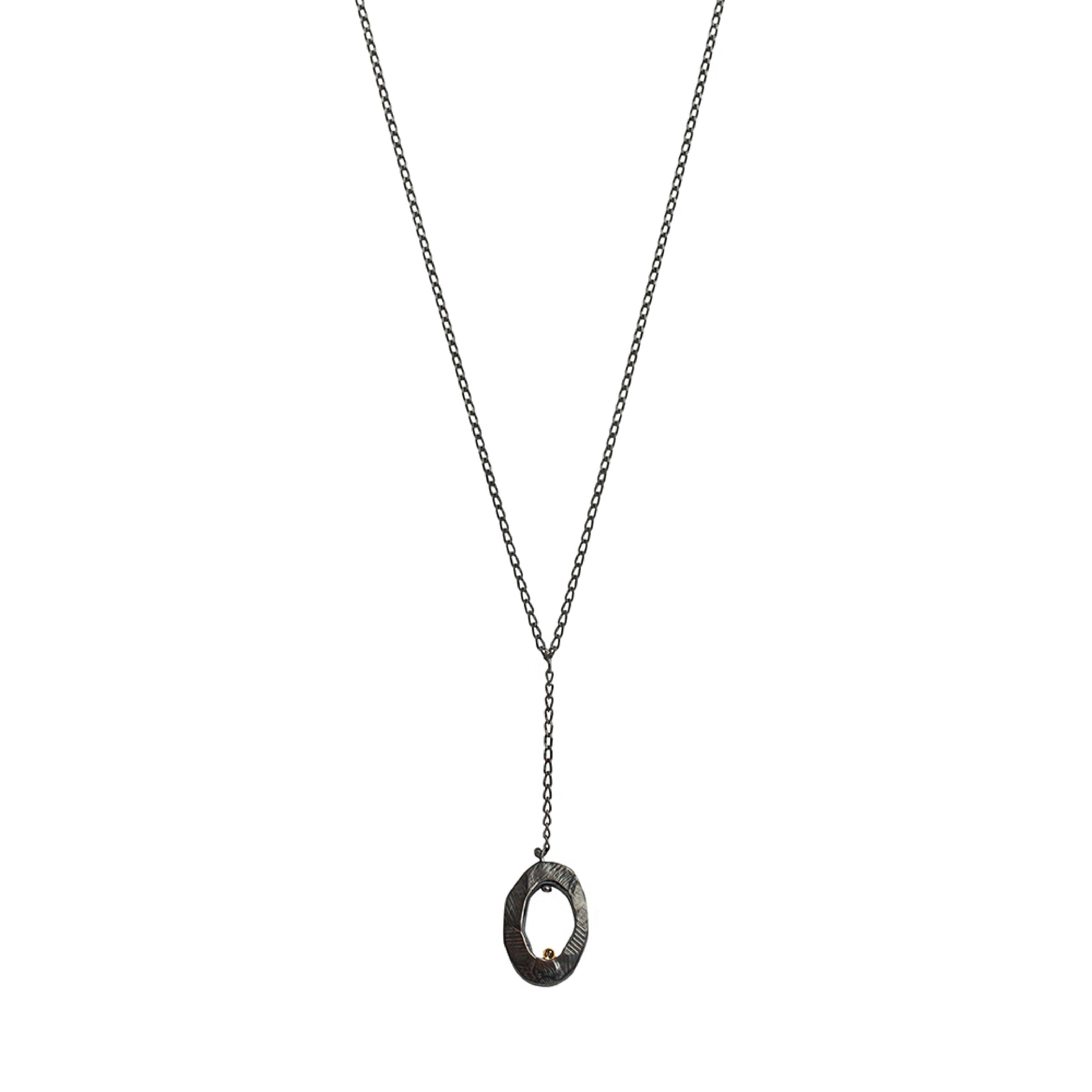 Oxidized Silver Mystic Oval Y Necklace with Diamond-Chikahisa Studio