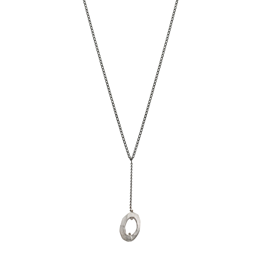 Silver Mystic Oval Y Necklace with Diamond-Chikahisa Studio
