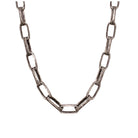 This sophisticated chain is made of solid sterling silver and the weight of it is luxurious. It has a brushed oxidized silver finish.  Links are 3/8" in size
