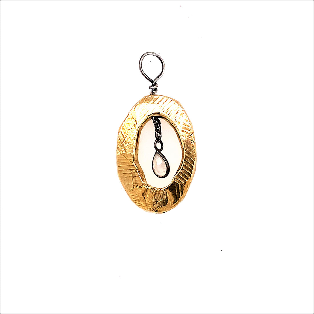 With all the unrest we feel, peace is ever important in our lives. The Peace Talisman was designed to help facilitate a calm state of mind and soothe instability and stress during these conflicted times. A suspended moonstone was incorporated into the design of this Talisman because they are the stone for "new beginnings and inner strength".
