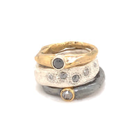The Celebation Ring Stack was designed for your life's journey in a beautiful and meaningful way. Made to celebrate the soul connection you have with yourself and with others. Each Celebration Ring is meticulously crafted with wabi-sabi intention, using only the finest precious metals and diamonds.